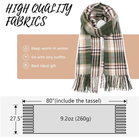 Winter Scarfs for Women, Cashmere Feel Plaid Scarf, Long Blanket - Picture 4 of 7